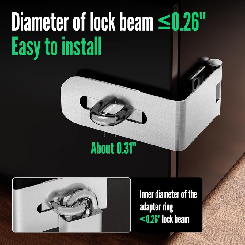 GMSP Door Lock Hasp Latch, 90 Degree Solid 304 Stainless Steel File Cabinet Hasp Lock Latch, Extra Thick Gate Lock Hasp Padlock with Keys Brushed Finish (2.24 Inch, Silver) - Image 3